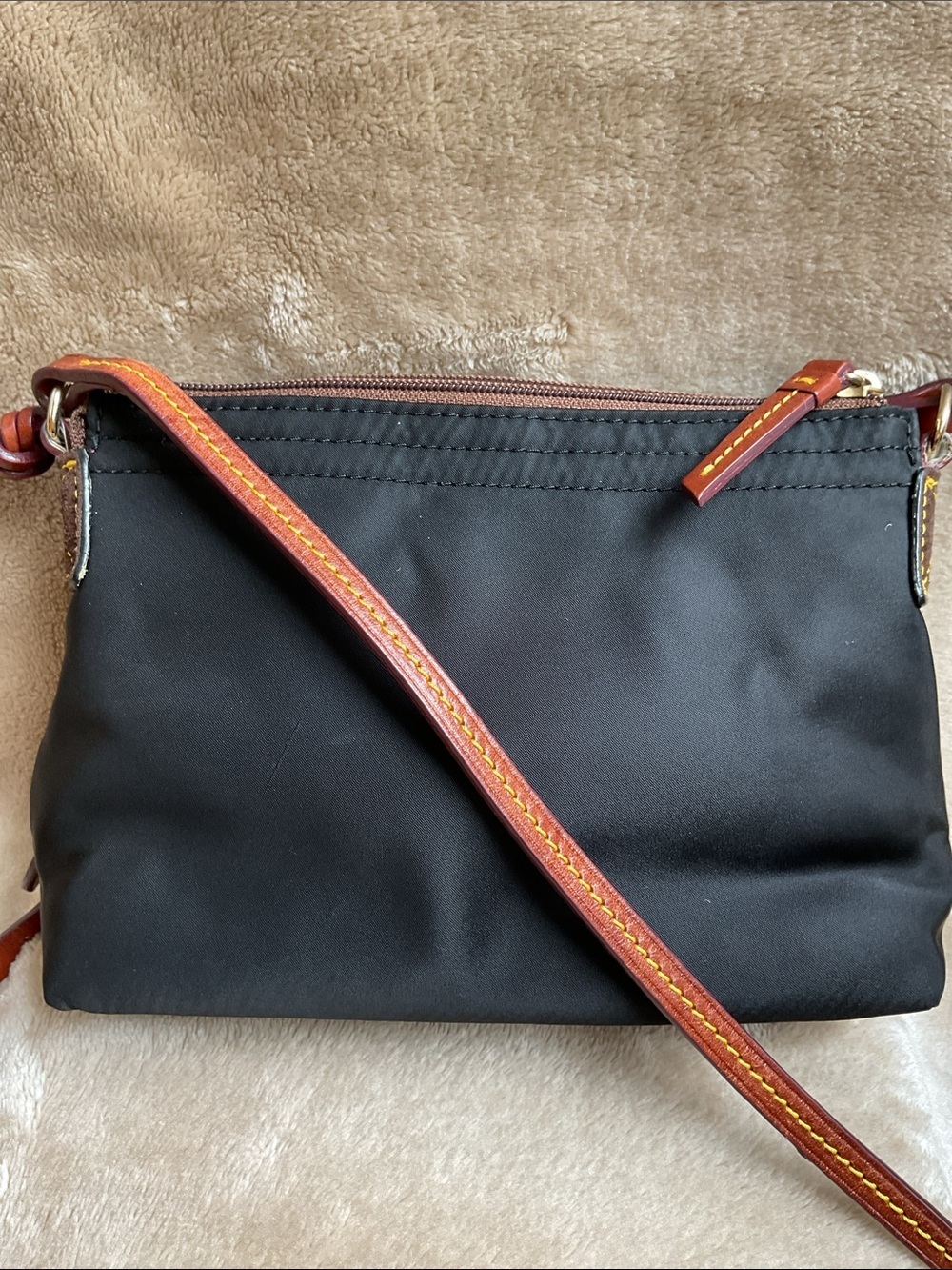 Dooney & Bourke Black Nylon Crossbody with Brown Leather Trim and Gold Accent - Picture 6 of 8